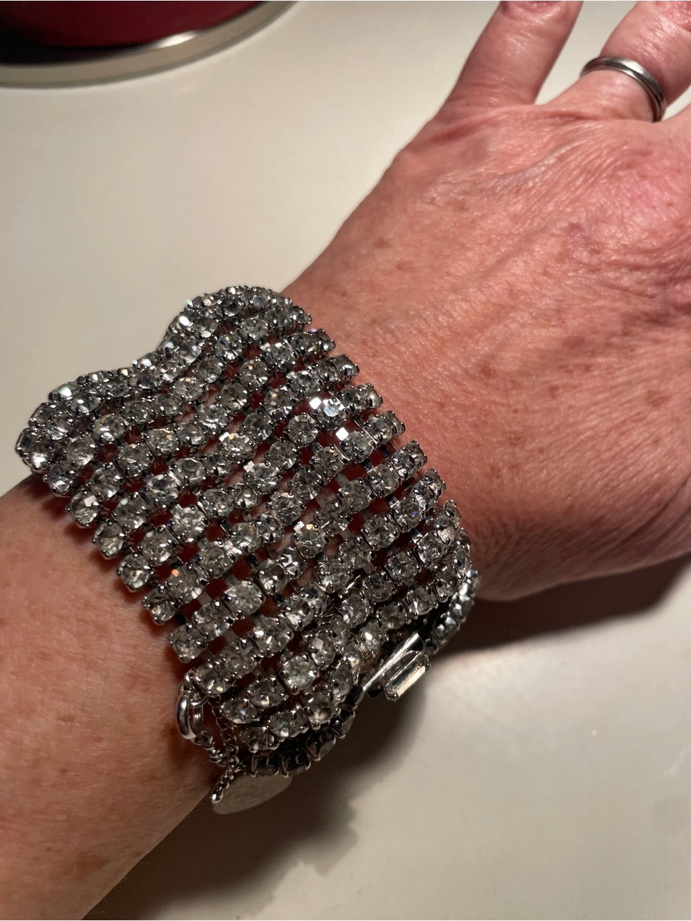 Rhinestone Multi-Row Stretch Bracelet - Silver Tone
